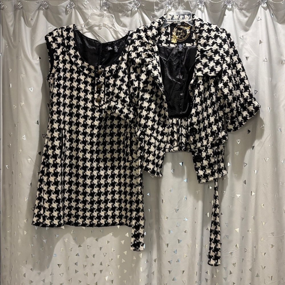Elegant Black and White Houndstooth Dress